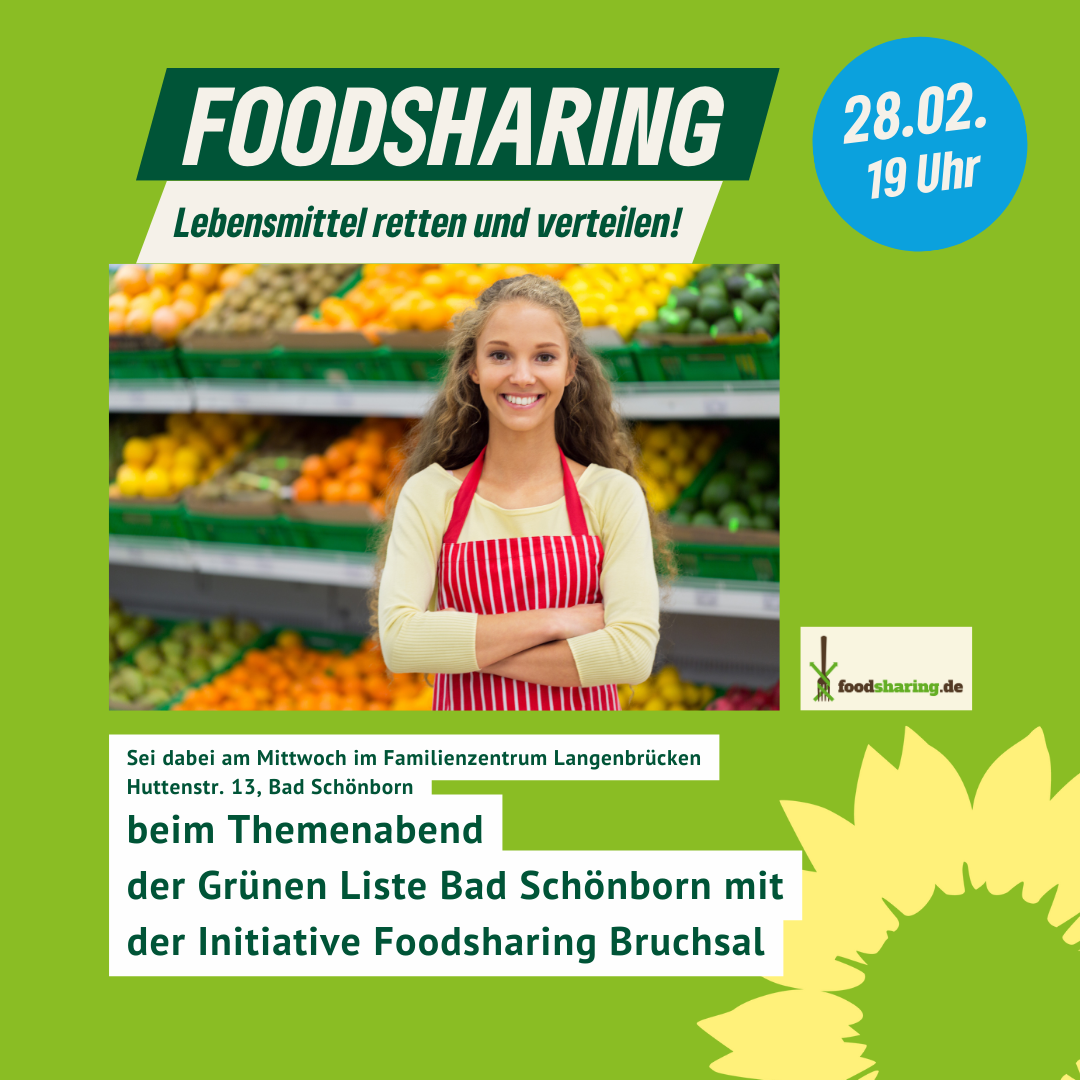 Themenabend der Grünen Liste zu Foodsharing am 28.02. um 19 Uhr im Familienzentrum Langenbrücken